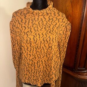 Anthropologie Puff Sleeved Turtleneck Brown Motif Top Size M